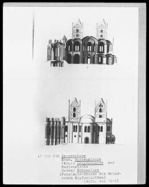 Längsschnitt und Südansicht der ehemaligen Marienkirche