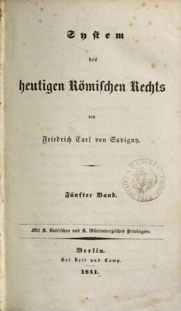 System des heutigen römischen Rechts, 5