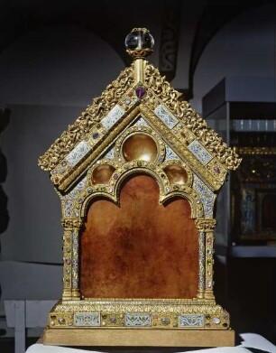 Schrein des heiligen Albinus — Westliche Giebelseite mit dem heiligen Albinus und heiligem Germanus, mit Kaiserin Theophanu