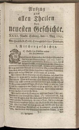 XXXII. Nachl. Coburg, den 11. Aug. 1751.