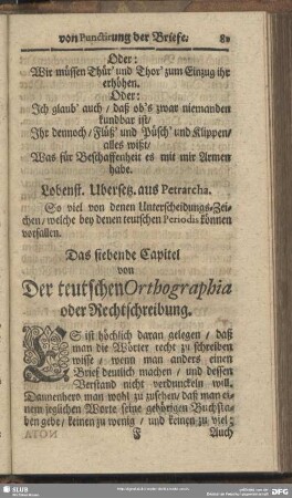 Das siebende Capitel von Der teutschen Orthographia oder Rechtschreibung