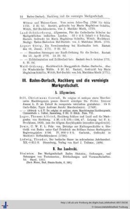 III. Baden-Dürlach, Hachberg und die vereinigte Markgrafschaft.