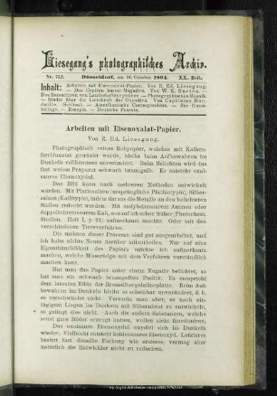 Arbeiten mit Eisenoxalat-Papier