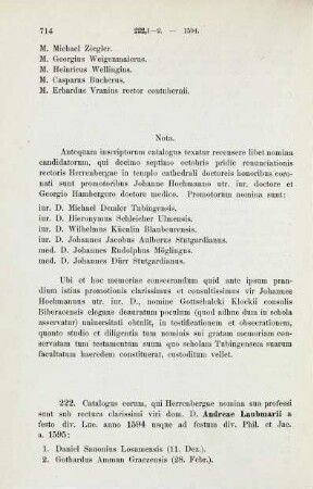 714-724, Matrikel 222, 1-60 (1594/95) und Matrikel 223, 1-119 (1595)
