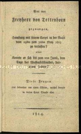 Bericht über die Besetzung Hamburgs durch Napoleon I.