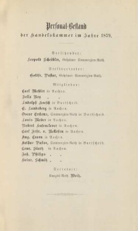 Personal-Bestand der Handelskammer im Jahre 1879.