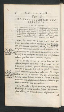 Tit. II. De Nexu Ecclesiae Cum Republica