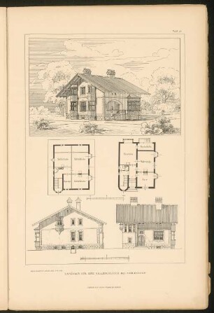 Landhaus für eine Villenkolonie, Berlin-Grunewald: Ansichten und Grundrisse (aus: Stadt- und Landhäuser, hrsg. von Ernst Wasmuth, Berlin 1894)