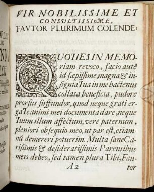 Vir Nobilissime Et Consultissime, Fautor Plurimum Colende