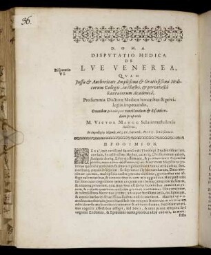 Disputatio Medica De Lue Venerea, [...]