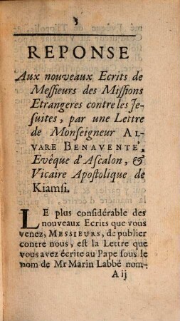 Réponse aux nouveaux Ecrits de Messieurs des Missions étrangères contre les Jésuites