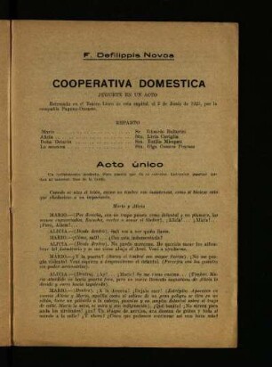 Cooperativa doméstica : juguete en un acto