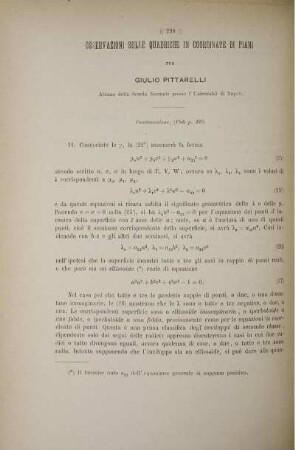 Osservazioni sulle quadriche in coordinate di piani.