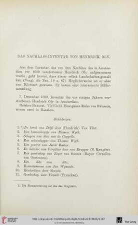 Das Nachlass-Inventar von Hendrick Oly