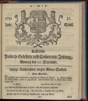 37. Stueck, Montag den 11. Septembr. 1752