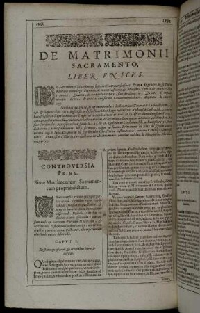 De Matrimonii Sacramento, Liber Unicus.