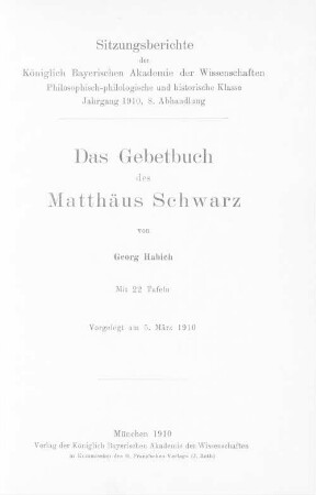 Das Gebetbuch des Matthäus Schwarz : mit 22 Tafeln