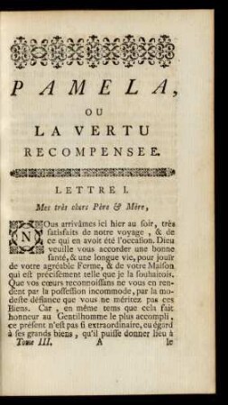 Pamela, Ou La Vertu Recompensee.