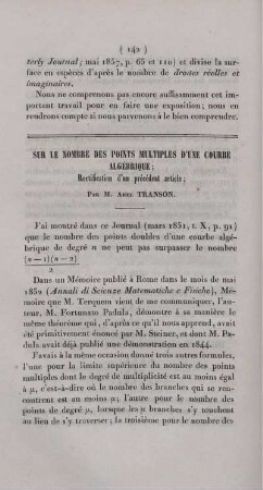 Sur le nombre des points multiples d´une courbe algébrique.