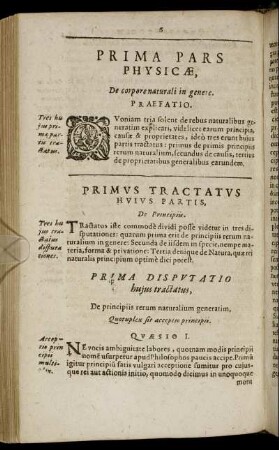 Prima Pars Physicæ, De corpore naturali in genere.