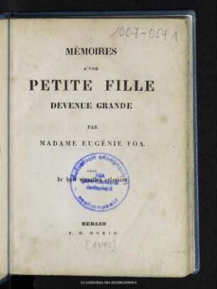 Mémoires d'une petite fille devenue grande