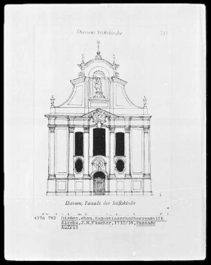 Fassadenaufriß der ehemaligen Augustinerchorherren-Stiftskirche in Dießen am Ammersee