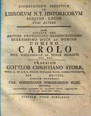 Dissertationis exeg. in librorum N.T. historicorum aliquot locos pars altera