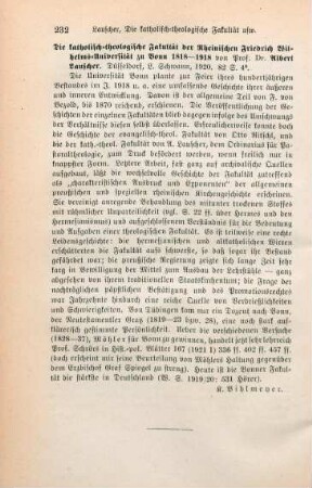 232 [Rezension] Lauscher, Albert, Die Katholisch-theologische Fakultät der Rheinischen Friedrich-Wilhelms-Universität zu Bonn