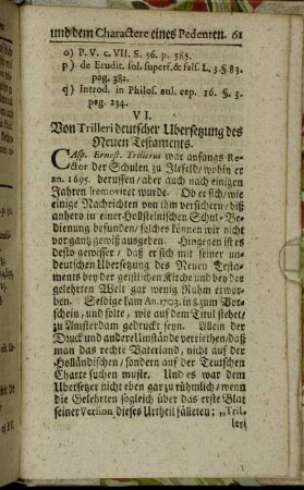 VI. Von Trilleri deutscher Ubersetzung des Neuen Testaments.