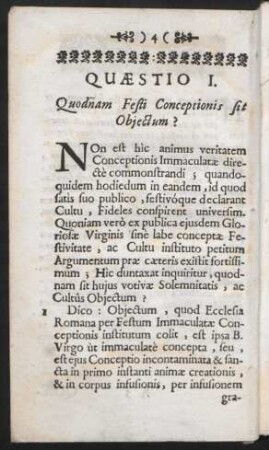 Quaestio I. Quodnam Festi Conceptionis sit Obiectum?