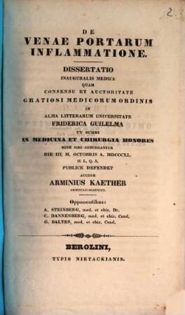 De venae portarum inflammatione : Diss. inaug. med.