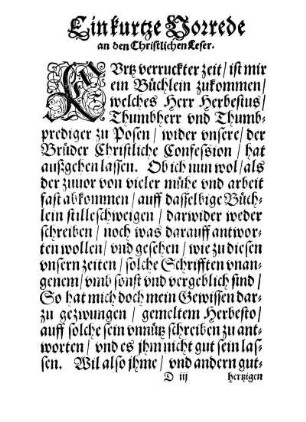 Ein kurtze Vorrede an den Christlichen Leser.