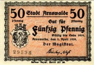 Arnswalde, Stadt: 50 Pfennig 1919