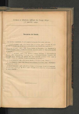 Annexe au Bulletin Officiel du Congo belge (15 Janvier 1909)