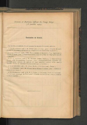 Annexe au Bulletin Officiel du Congo belge (15 Janvier 1909)