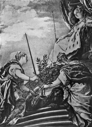 Decke, Mittelbild: Justitia und Pax huldigen Venetia