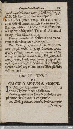 Caput XXVII. De Calculo Renum & Vesicae