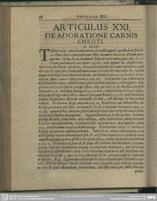 Articulus XXI. De Adoratione Carnis Christi