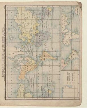 Erdkarte in Mercators Projektion. Verteilung der Menschenrassen und Verbreitungsgebiete einiger Hauptnährpflanzen