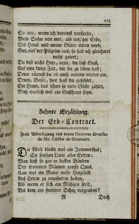 Zehnte Erzählung. Der Erb-Contract. - Vierzehnte Erzählung. Die Geschichte des Reifrocks.