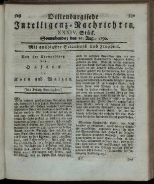 XXXIV. Stück. Sonnabends: den 21. Aug., 1790.