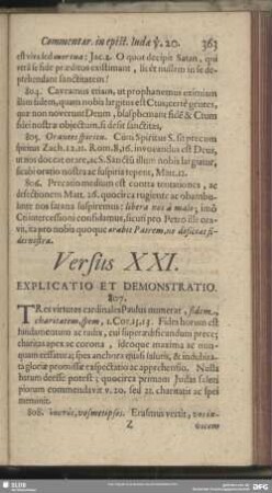 Versus XXI. Explicatio Et Demonstratio