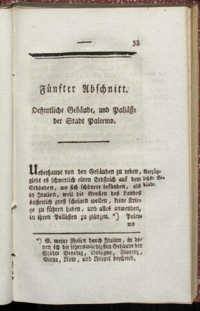 Fünfter Abschnitt. Oeffentliche Gebäude, und Palläste der Stadt Palermo.