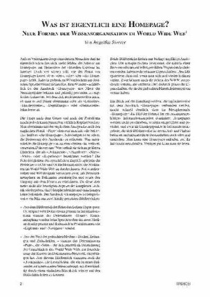 Was ist eigentlich eine Homepage? : neue Formen der Wissensorganisation im World Wide Web