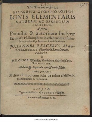 Diaskepsis Stoicheiologikē Ignis Elementaris Naturam Ac Essentiam Exhibens