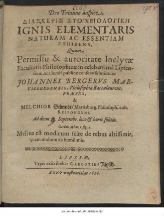 Diaskepsis Stoicheiologikē Ignis Elementaris Naturam Ac Essentiam Exhibens
