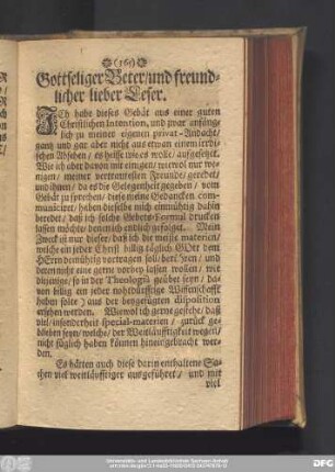 Gottseliger Beter, und freundlicher lieber Leser.