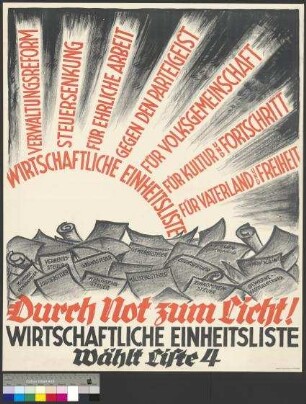 Wahlplakat der Wirtschaftlichen Einheitsliste zur Landtagswahl am 27. November 1927