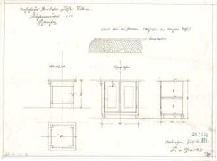 Fischer, Theodor; Icking - Schlederloh (Isartal); Landhaus Theodor Fischer - Küchenmöbel (Aufrisse, Schnitt)