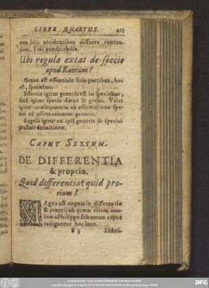 Caput Sextum. De Differentia & proprio.